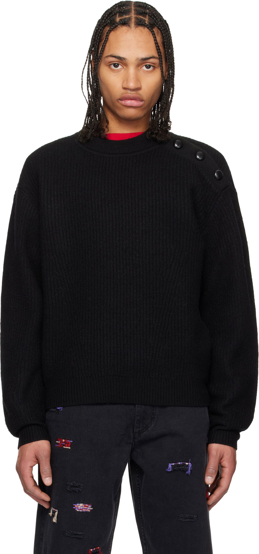 Sweater ISABEL MARANT Isabel Marant Rudel Shoulder Button Ribbed Knit Sweater Svart | 25PPU0651HA-C1L03H
