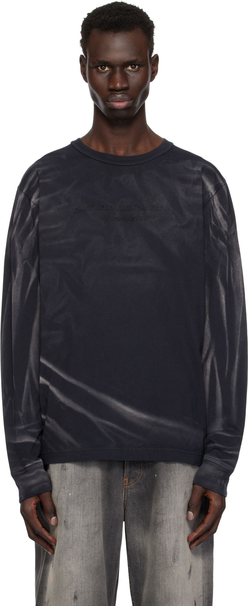 T-shirt Alexander Wang Alexander Wang Crease Wash Long Sleeve T-shirt Svart | UCC1251782