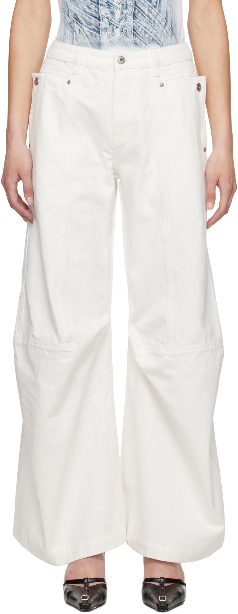 Cargo byxor Feng Chen Wang Feng Chen Wang Cargo Jeans Vit | FWS19TR03