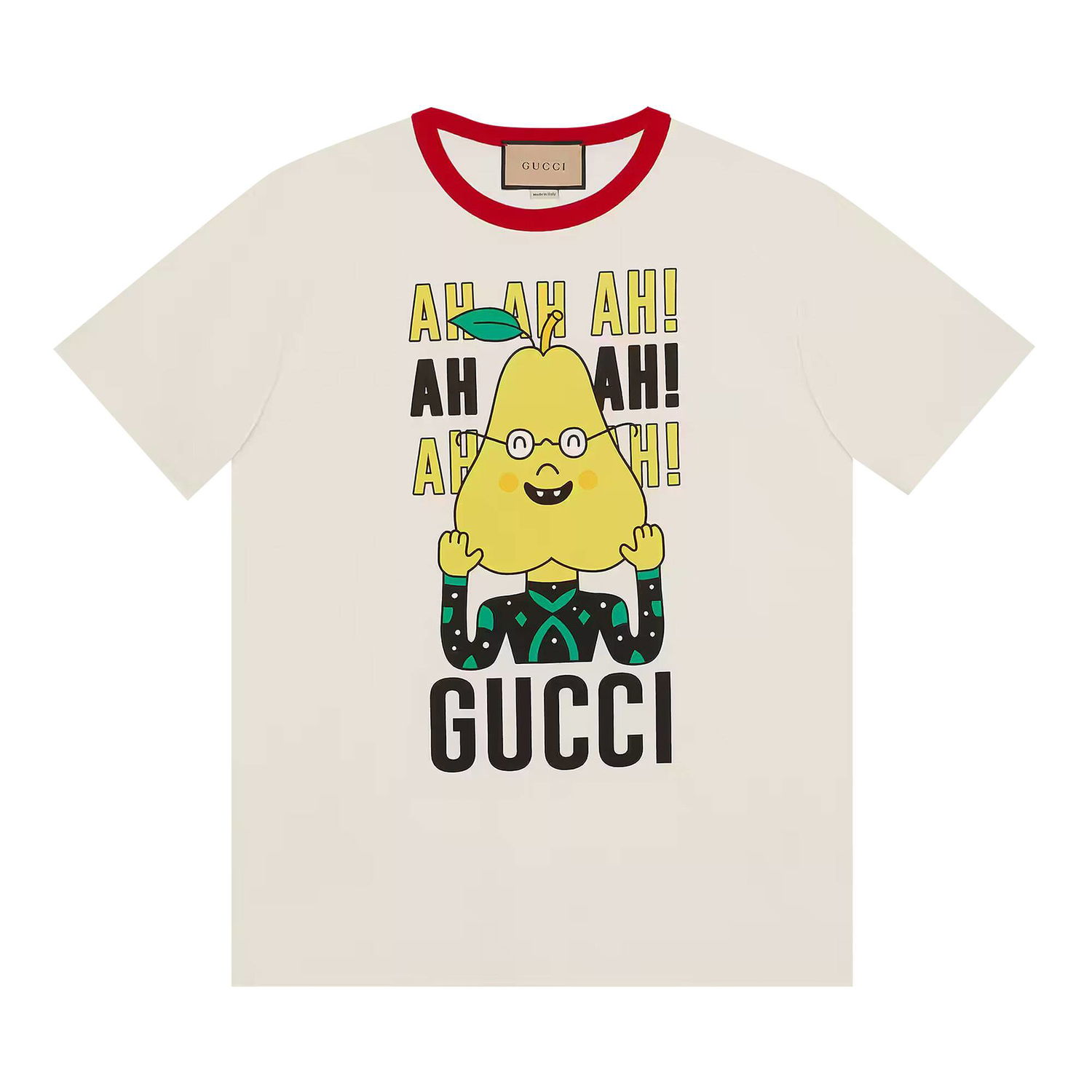 T-shirt Gucci Pear Print Cotton T-Shirt Vit | 703439 XJEIY 9095, 1
