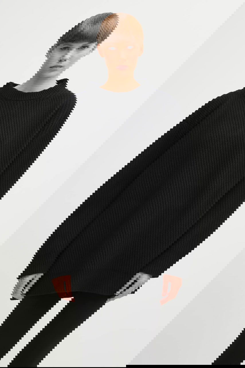 Sweater Maison Margiela Oversized Ribbed Wool Blend Mock Neck Sweater MM6 Maison Margiela Svart | S62HL0042.M13192.900, 0