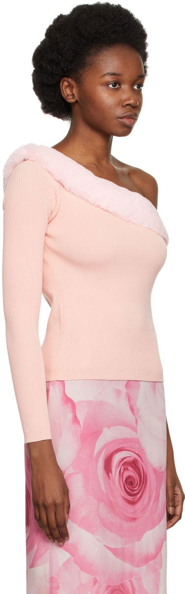 Sweater Blumarine One Shoulder Faux Fur Trimmed Sweater Rosa | 2M181A, 1