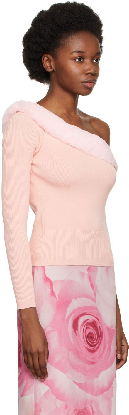 Sweater Blumarine One Shoulder Faux Fur Trimmed Sweater Rosa | 2M181A, 1