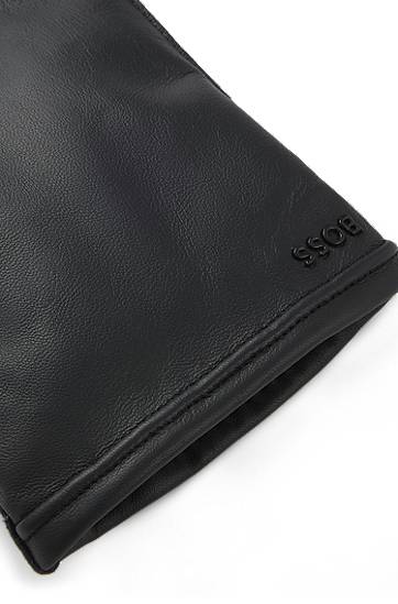 Handskar BOSS Grained-leather gloves with wool lining and touchscreen compatibility Svart | 50526680, 1