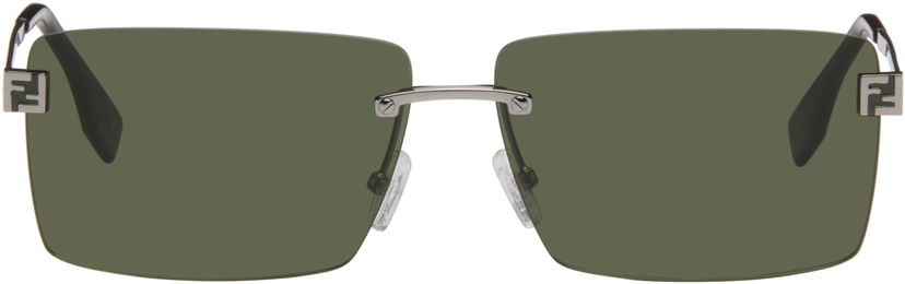 Solglasögon FENDI Rectangular Rimless Sky Eyewear with Monogram Temples Grön | FE40165UM6014N 840126859997