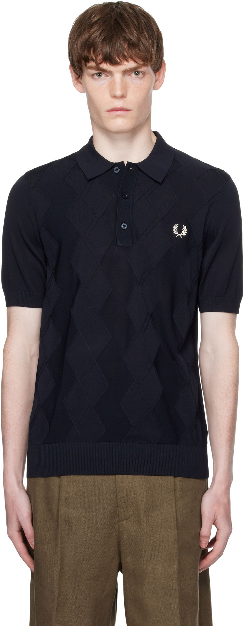 Polotröja Fred Perry Fred Perry Cable Knit Polo Mörkblå | K9748