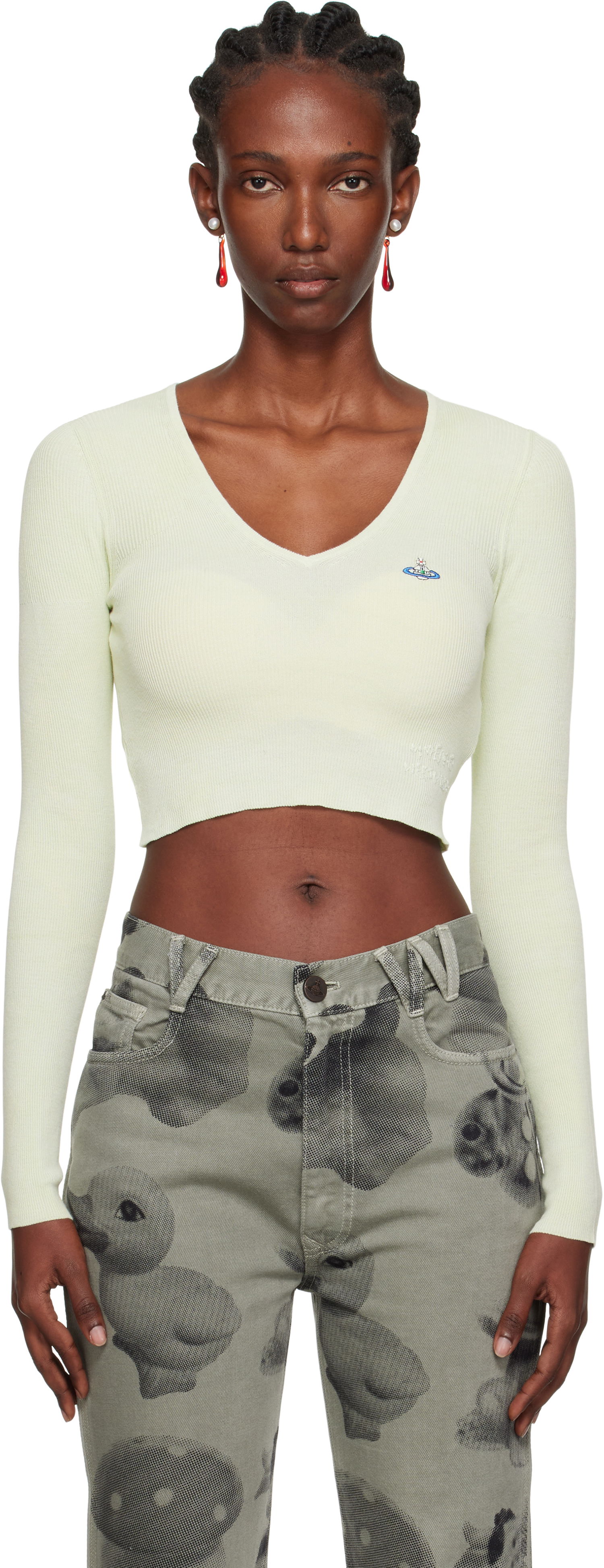 Sweater Vivienne Westwood Vivienne Westwood Bea Cropped V-Neck Sweater Grön | 1803004W-Y003K-, 0