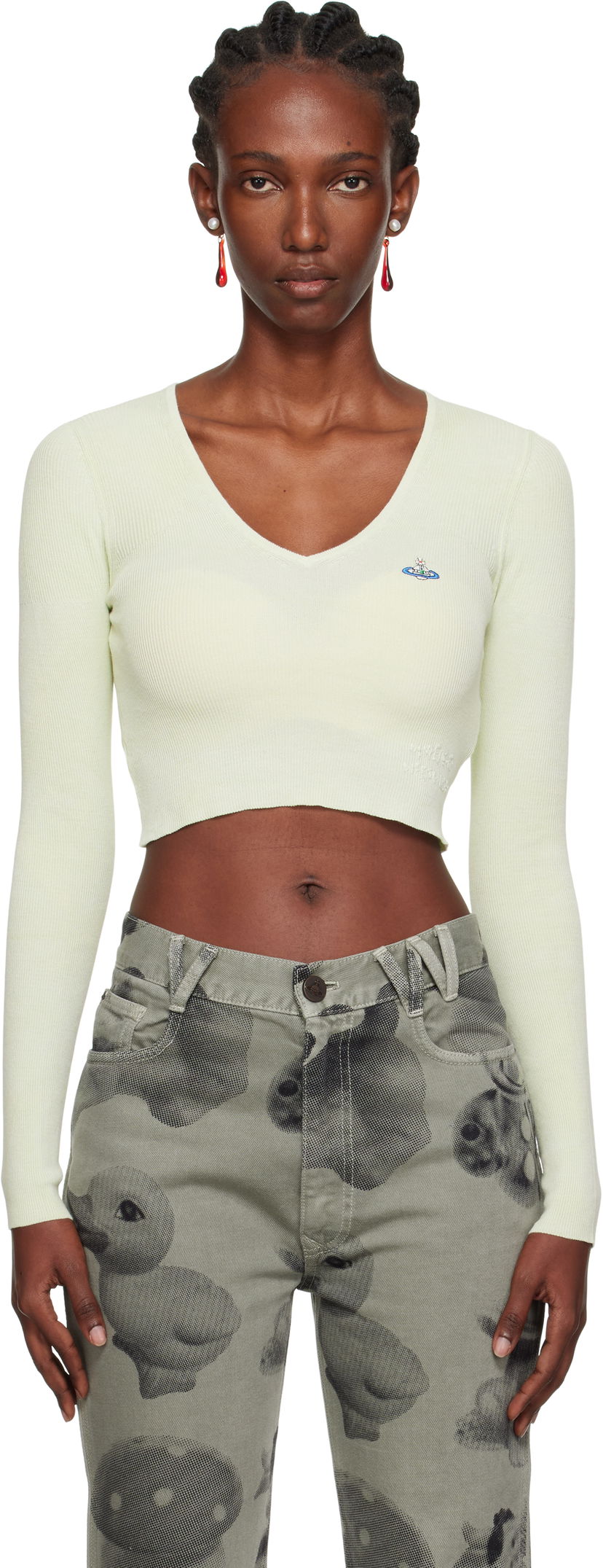 Sweater Vivienne Westwood Vivienne Westwood Bea Cropped V-Neck Sweater Grön | 1803004W-Y003K-