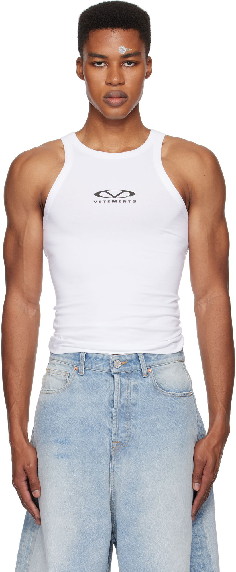 Linne VETEMENTS Oval Logo Tank Top Vit | UA66TO600W