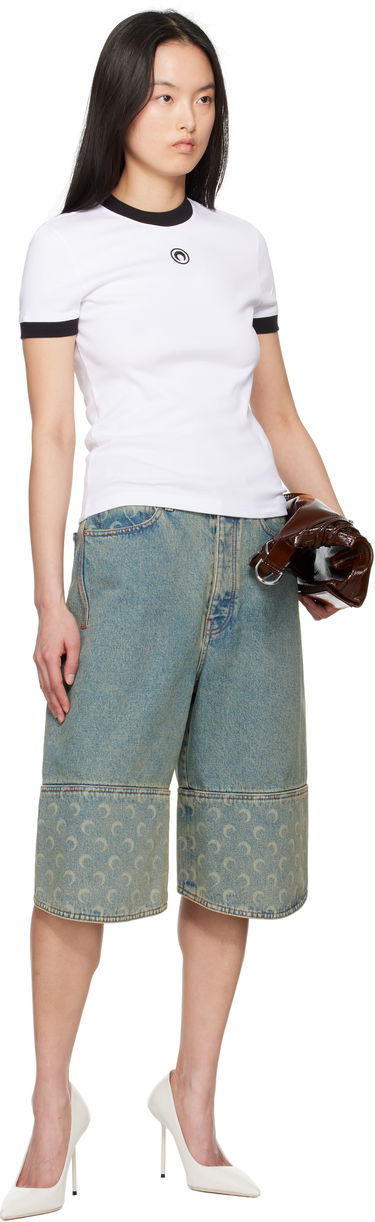 T-shirt Marine Serre Marine Serre Moon Logo Fitted Jersey T-Shirt Vit | MTT088B CJER0008, 3