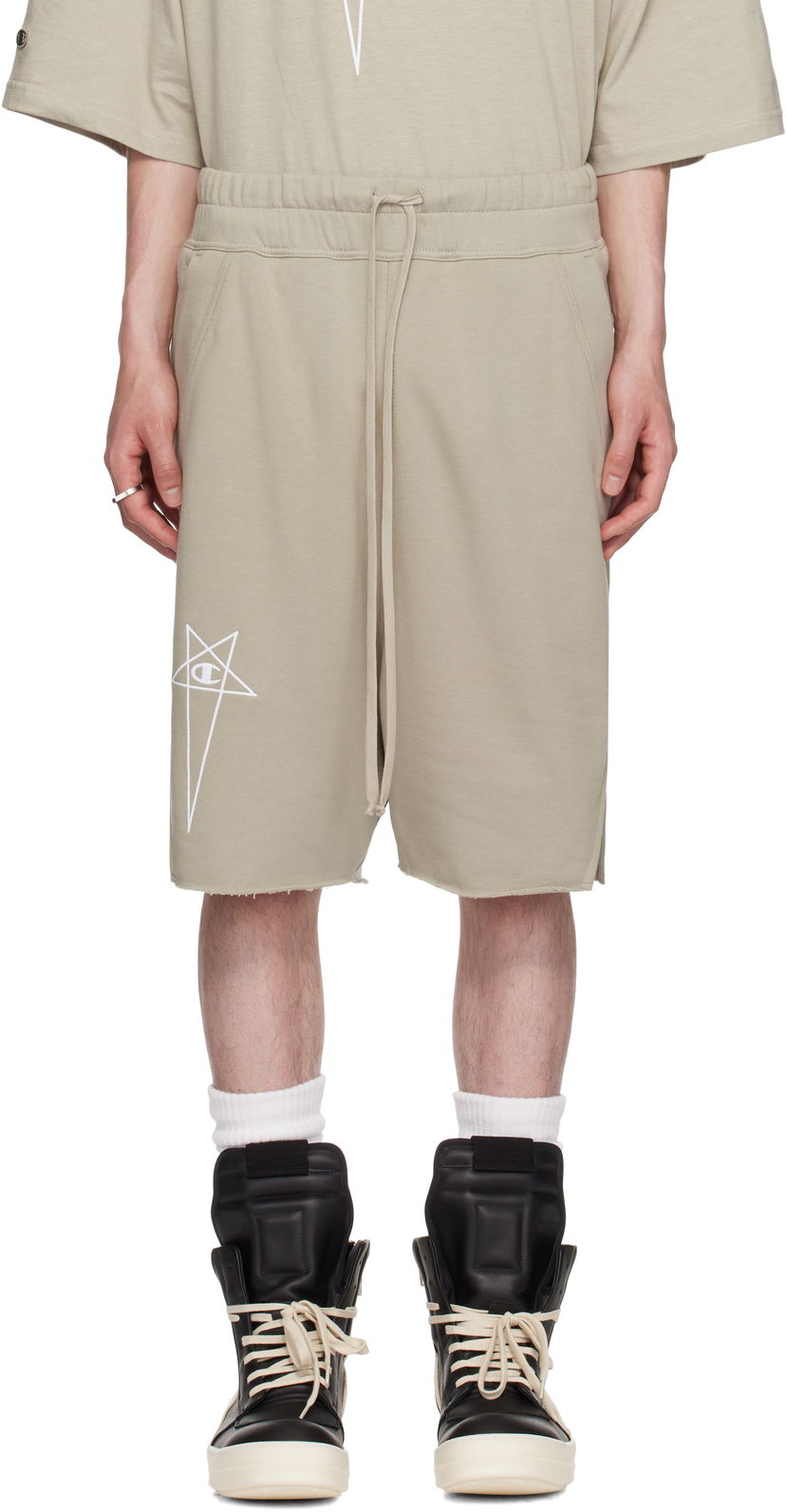 Shorts Rick Owens Rick Owens Champion Edition Beveled Pods Shorts Beige | CM01E1688 CHFE FELPA