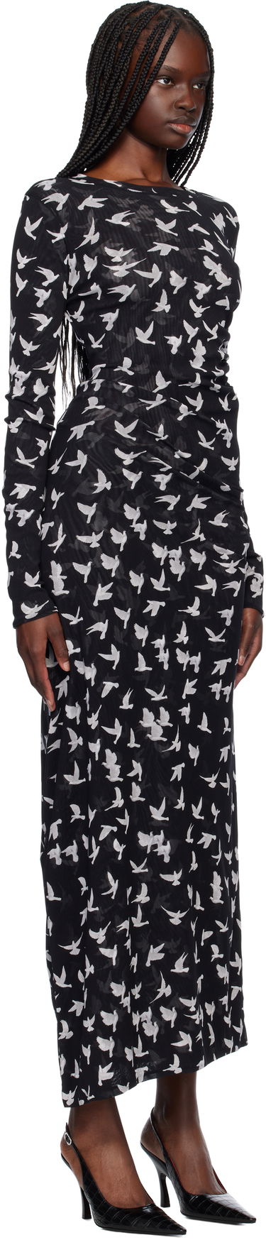 Klä Stella McCartney Stella McCartney Dove Print Mesh Maxi Dress Svart | 6J03353SPZ89, 1