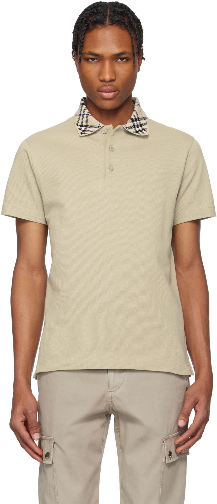 Polotröja Burberry Burberry Check Collar Cotton Polo Beige | 8103866
