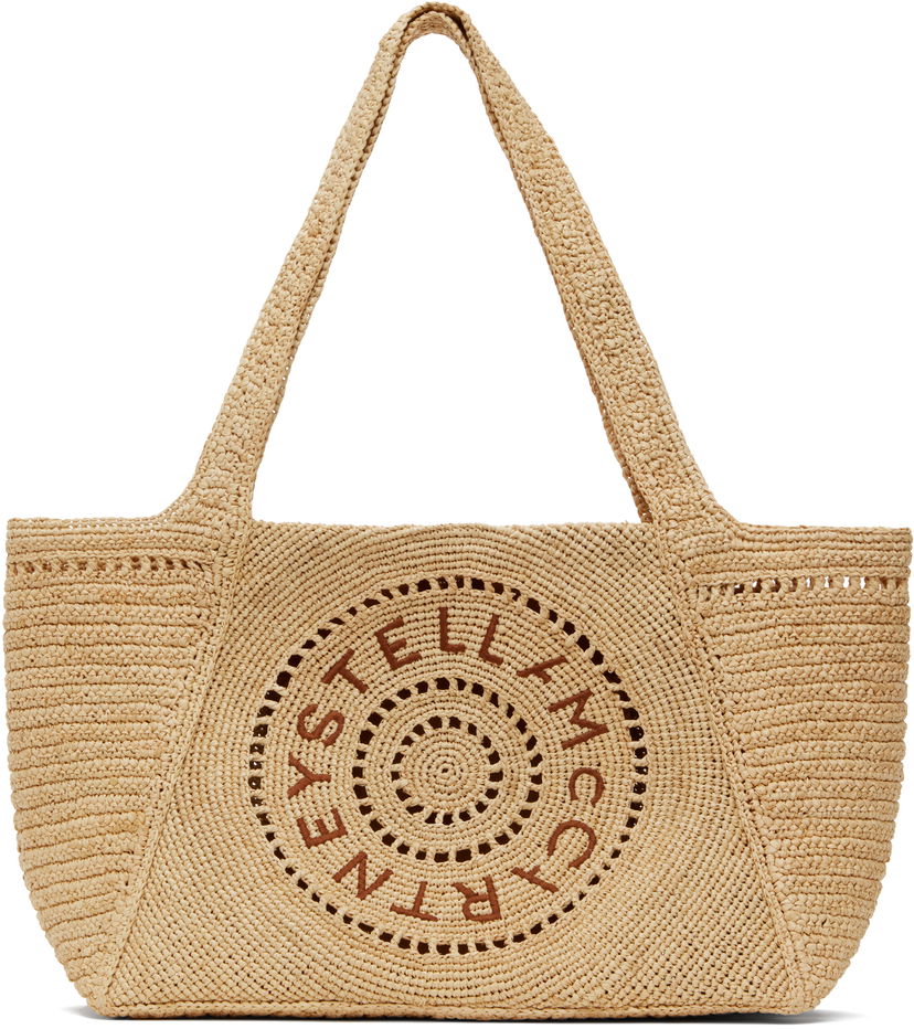 Tygpåse Stella McCartney Stella McCartney Logo Raffia Medium Tote Beige | 7B0107WP0375