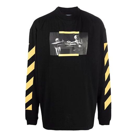 Sweater Off-White Off-White Caravaggio Painting Stripe Long Sleeve Loose Fit T-Shirt Svart | OMAB032F21JER0061084