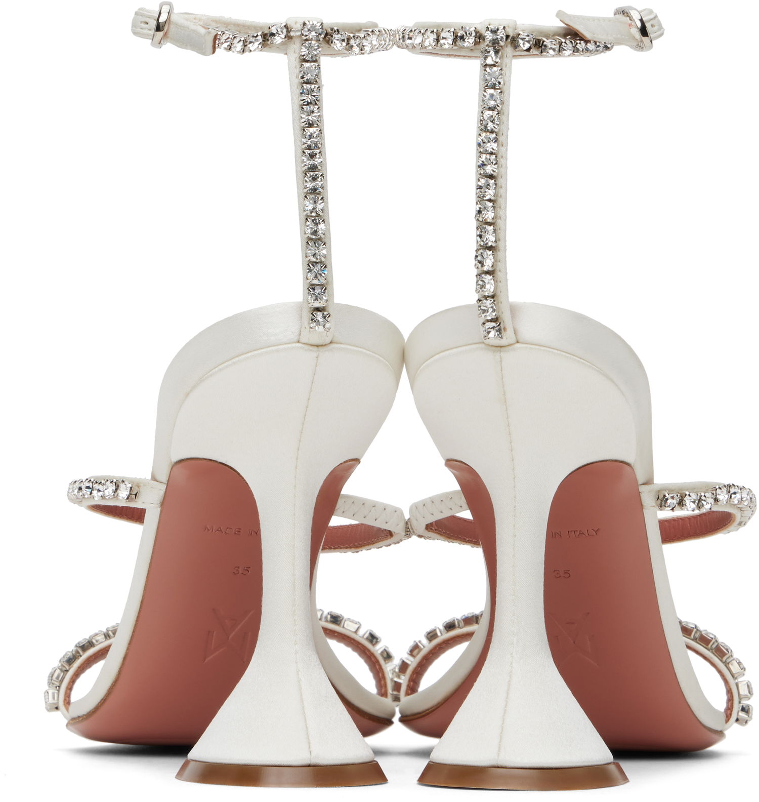 Sneakers och skor Amina Muaddi Gilda Crystal-Embellished Satin Heeled Sandals Vit | GILDA SANDAL SATIN, 1