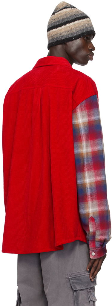 Skjorta ERL Corduroy Overshirt with Plaid Sleeves Röd | ERL09B005, 2