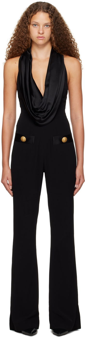 Jumpsuit Balmain Black Cowl Neck Jumpsuit Svart | BF1PW090MB01