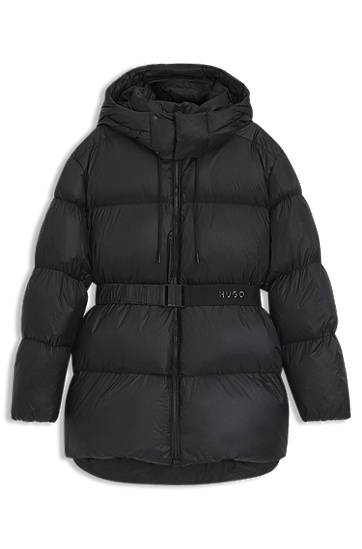 Pufferjacka BOSS Water-repellent padded jacket with detachable belt and hood Svart | 50547228, 0