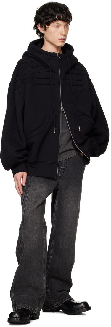 Sweatshirt Feng Chen Wang Feng Chen Wang Pleated Zip-Up Hoodie Svart | FUF18HD03B, 3