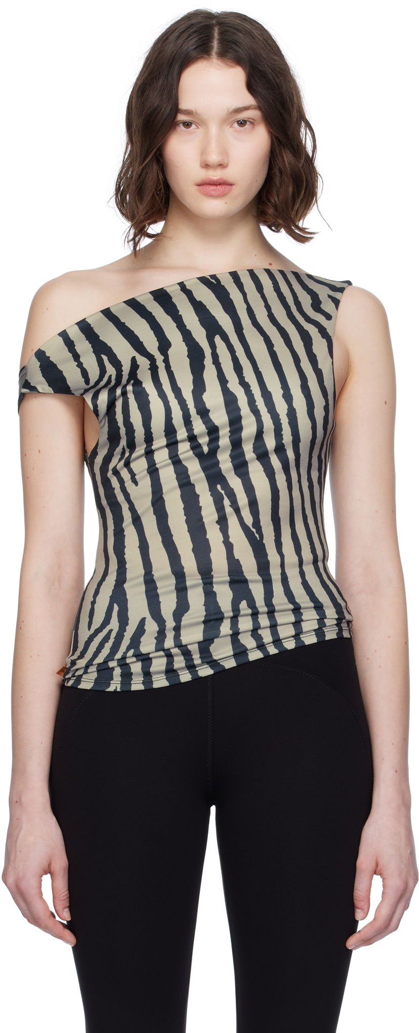 Linne Miaou Miaou Lani Asymmetrical Zebra Print Top Beige | 7114VISZEB
