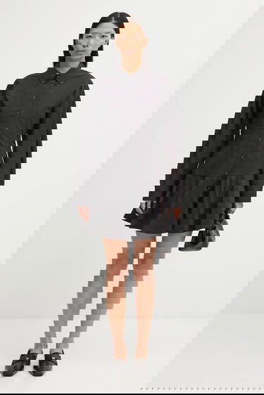 Klä GANNI Stretch Cotton Buttoned Mini Shirt Dress Svart | W1001, 4