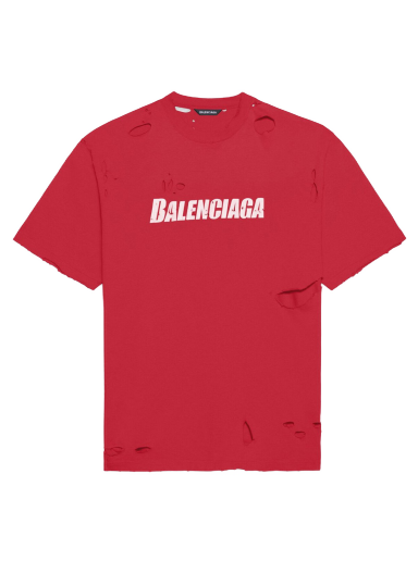 T-shirt Balenciaga Caps Destroyed Flatground T-shirt Röd | 651795TKVB86295
