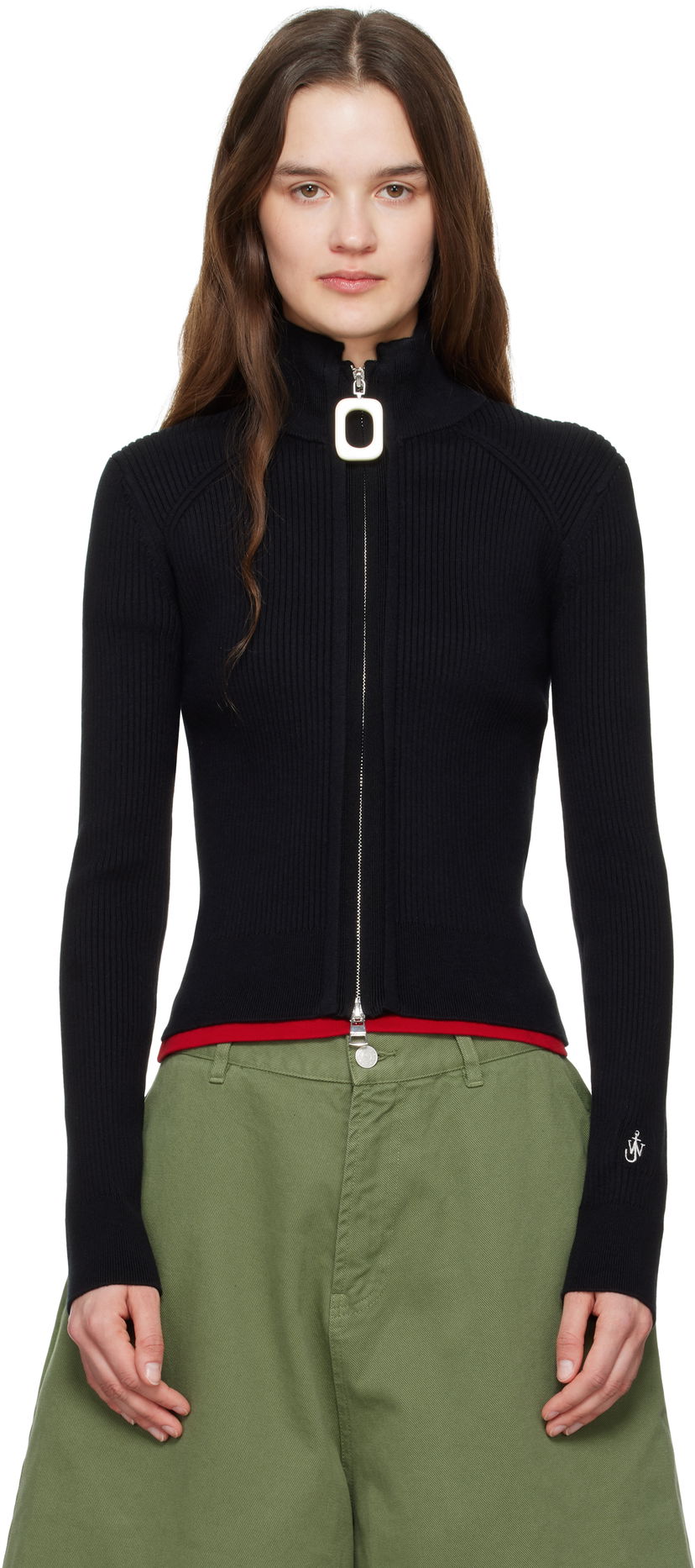 Sweater JW Anderson JW Anderson Fitted Zip-Up Sweater Svart | KW1353-YN0398