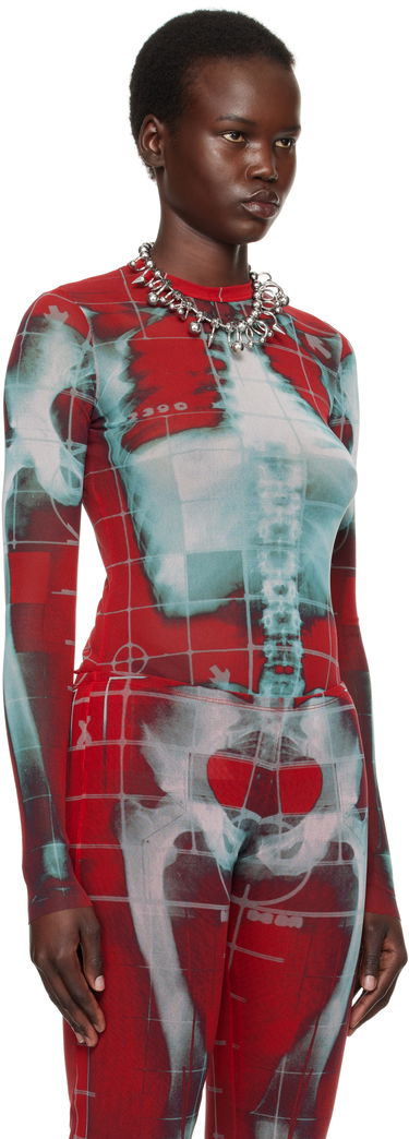 T-shirt Jean Paul Gaultier Jean Paul Gaultier 'The Squeletor' Mesh Top Röd | 25/33-F-TO241-T580-3058, 4