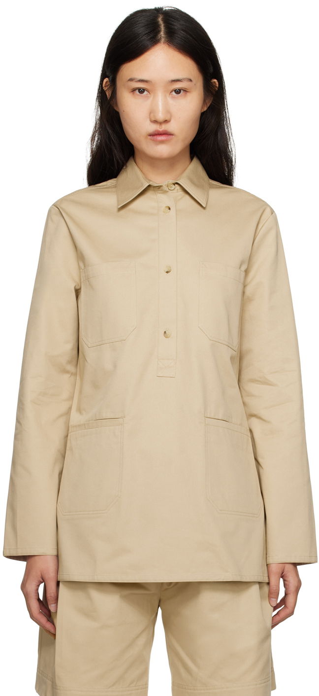 Skjorta TOTEME Long Sleeve Utility Top Beige | 233-5060-264