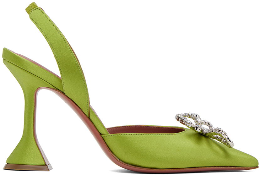 Sneakers och skor Amina Muaddi Sling 95 Satin Heels Grön | ROSIE SLING CL SATIN
