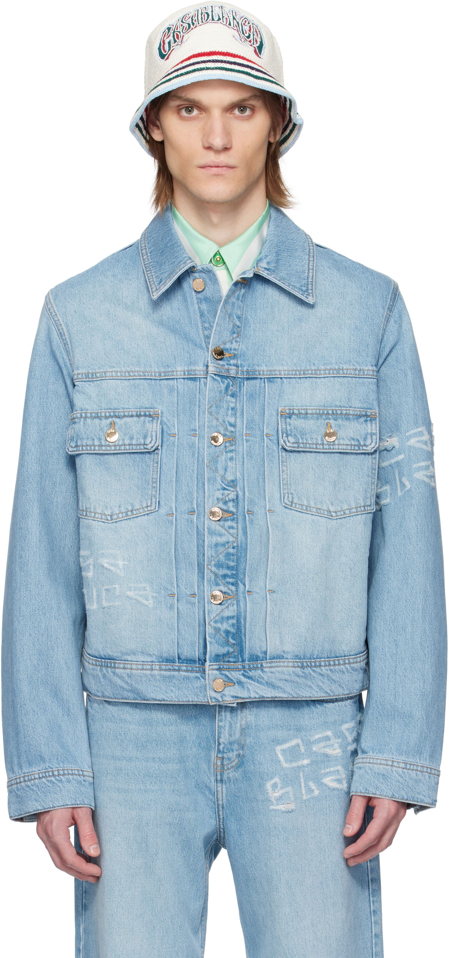 Jacka Casablanca Casablanca Graffiti Distressed Denim Jacket Blå | MS25-JK-343-01, 0