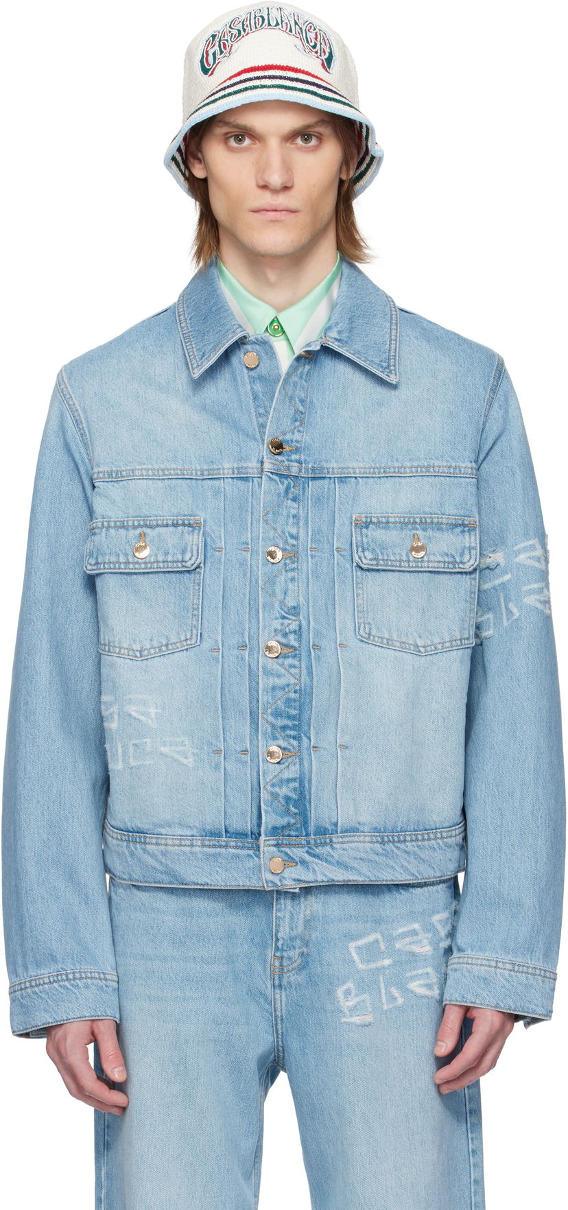 Jacka Casablanca Casablanca Graffiti Distressed Denim Jacket Blå | MS25-JK-343-01