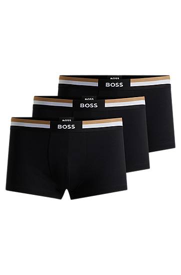 Boxare BOSS Three-pack Cotton-Blend Trunks with Signature Stripe Svart | 50516542, 0