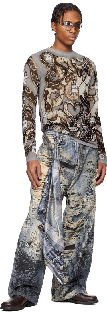 T-shirt Acne Studios Acne Studios Printed Mesh Long Sleeve T-Shirt Grå | BL0406-, 3