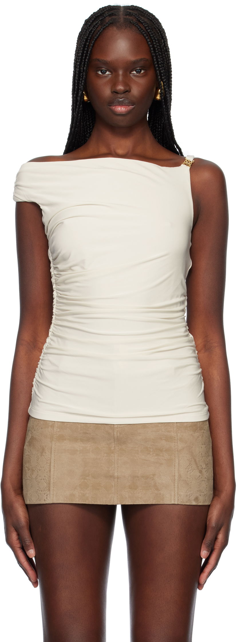 Linne AMIRI AMIRI Off-The-Shoulder Ruched Top Vit | AWTPTT1014