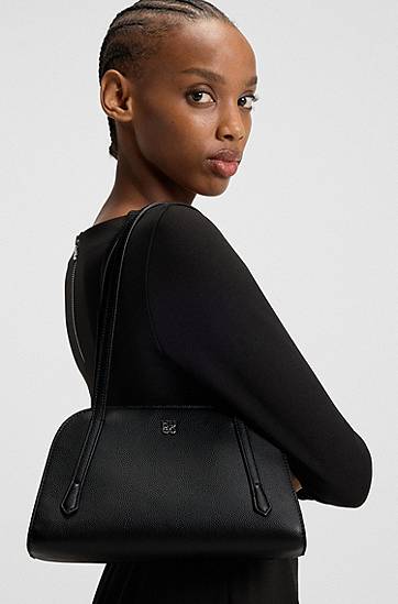 Axelväska BOSS Grained faux-leather shoulder bag with stacked-logo hardware Svart | 50552482, 1