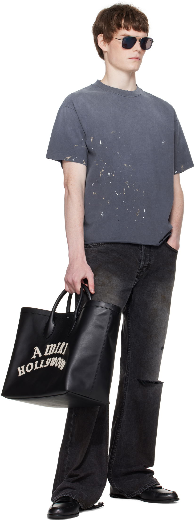 Tygpåse AMIRI AMIRI Hollywood Leather Tote Bag Grå | AMBGTO1015