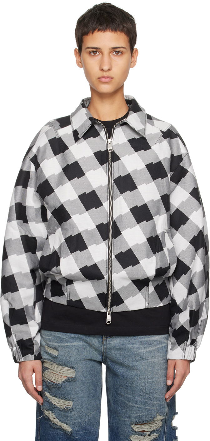 Bomberjacka ADER ERROR Check Print Zip-Up Jacket Svart | BMADFWJK1001WH