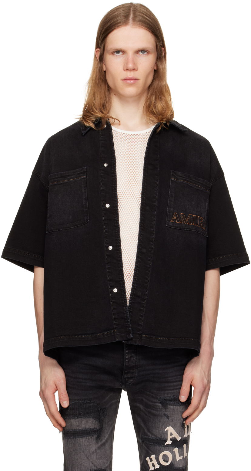 Skjorta AMIRI AMIRI 3D Short Sleeve Snap Denim Shirt Svart | AMDNIR1041