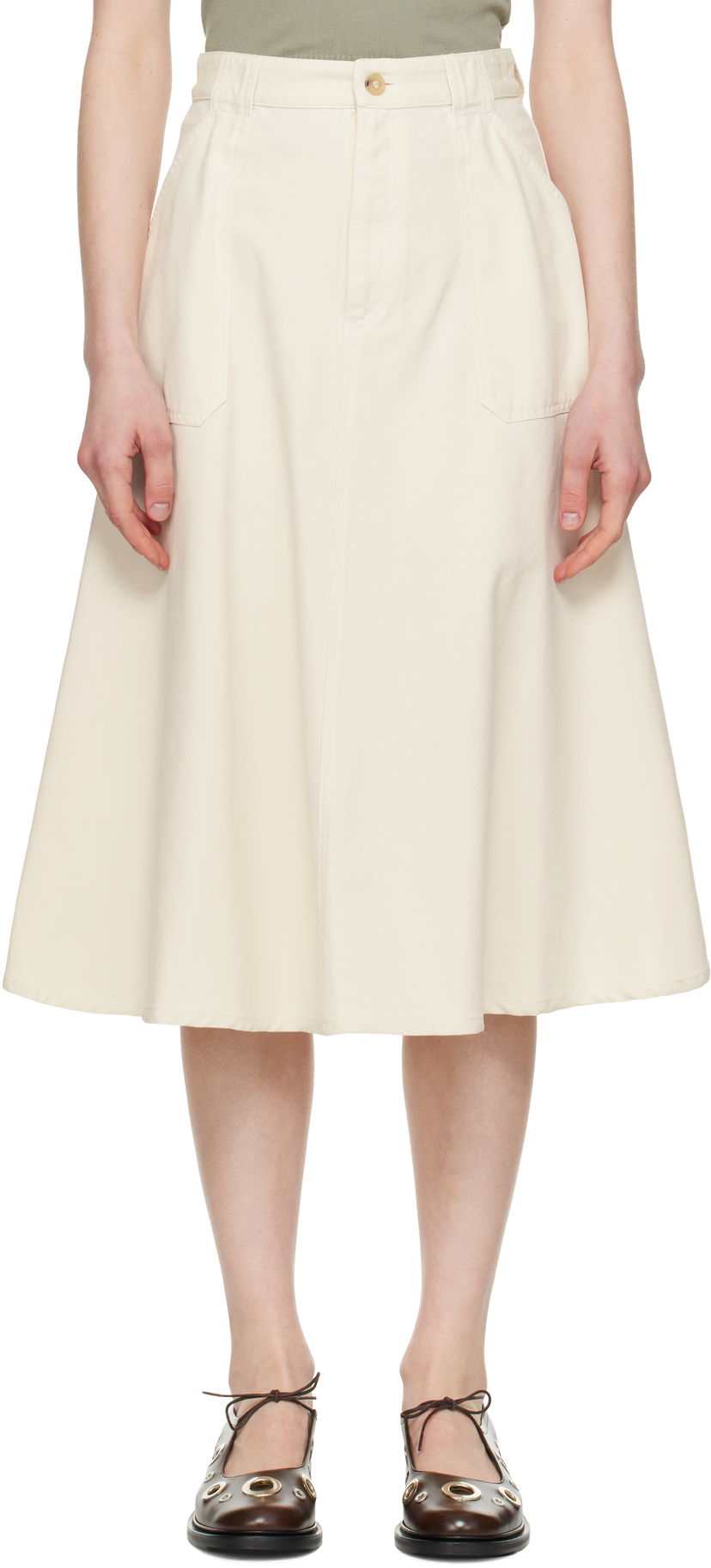 Kjol A.P.C. A.P.C. Laurie Midi Skirt Beige | COGBJ-F06410