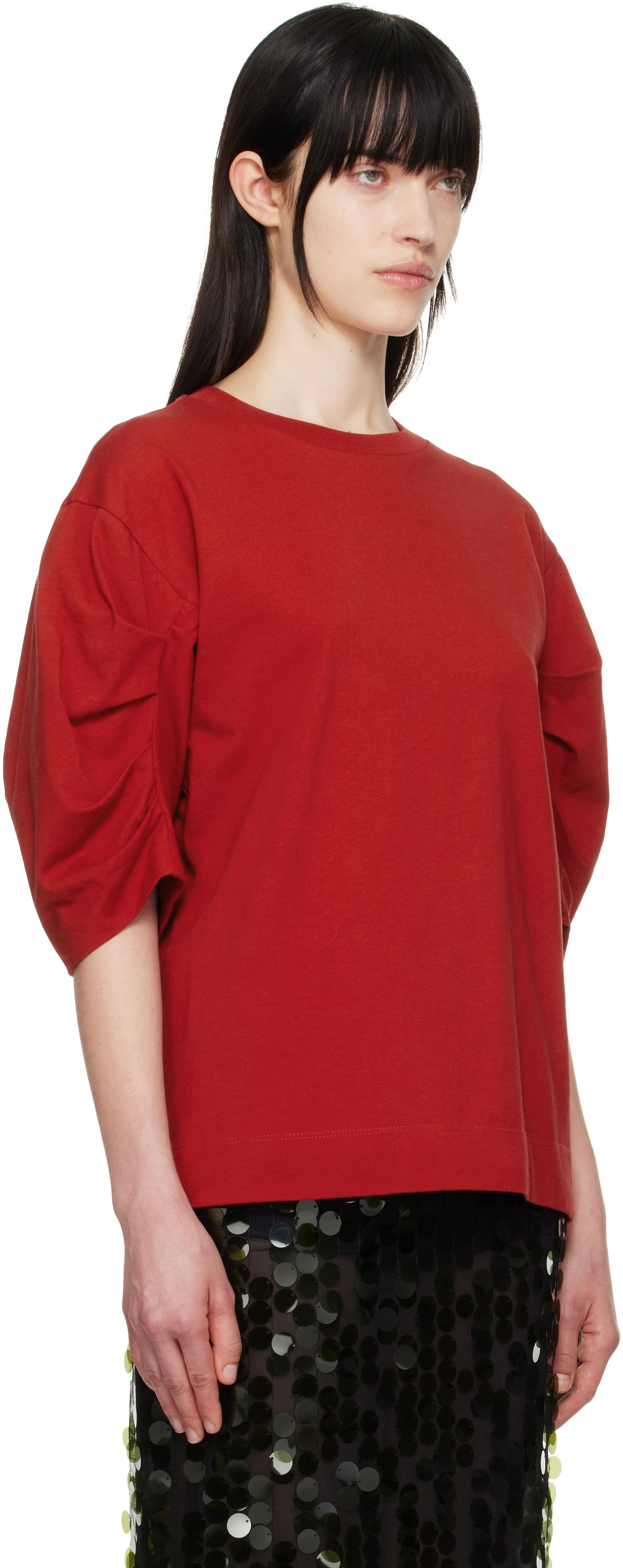 T-shirt Dries Van Noten Dries Van Noten Pleated T-Shirt Röd | 251-011141-1603, 1