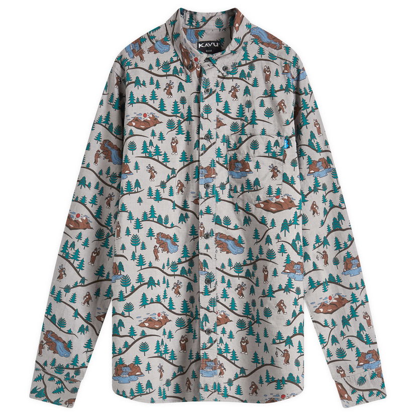 Skjorta KAVU Linden Button Down Shirt Sasquatch Trails Large Grå | 5109-2474