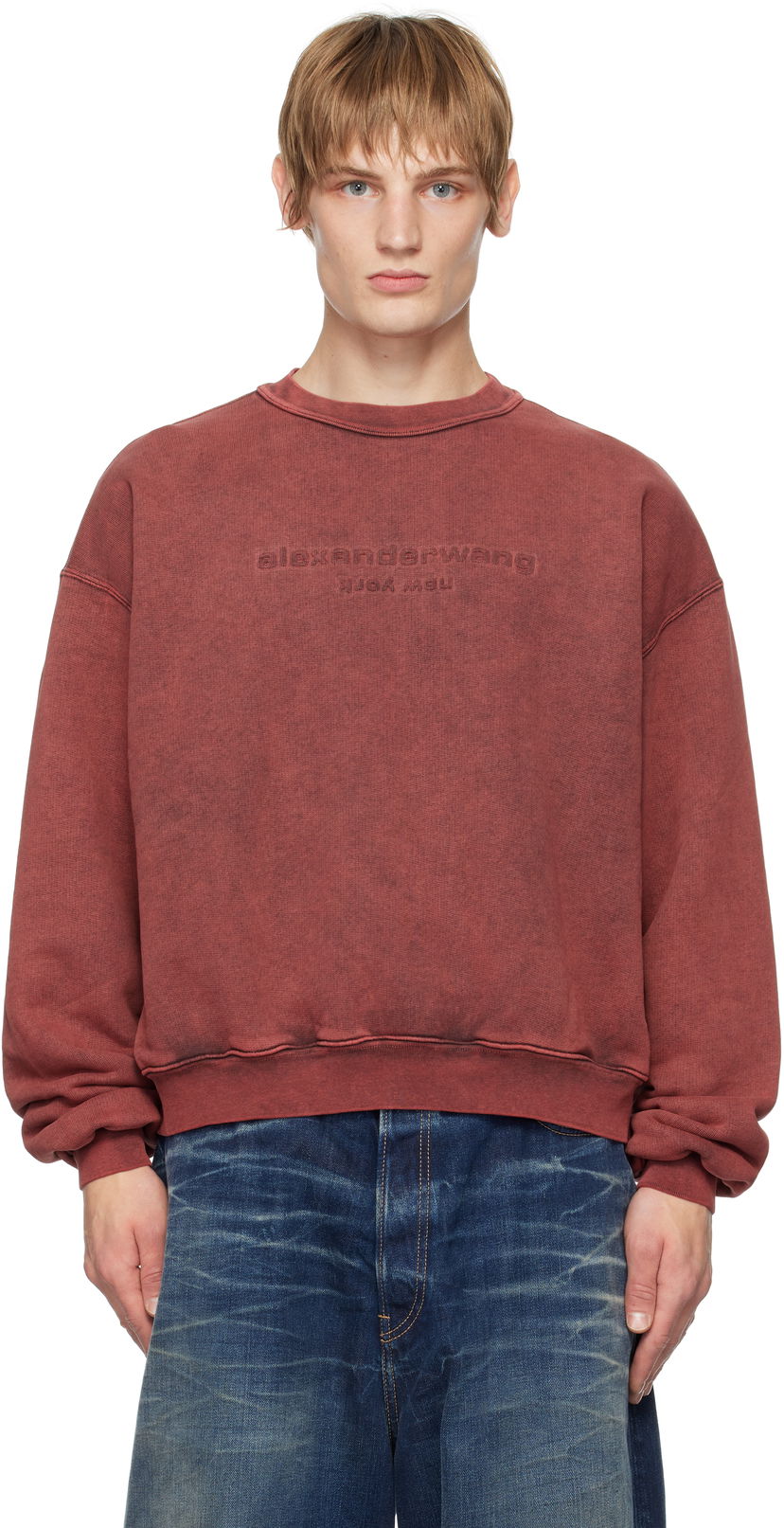 Sweatshirt Alexander Wang Embossed Logo Cotton Sweatshirt Röd | UCC4241740