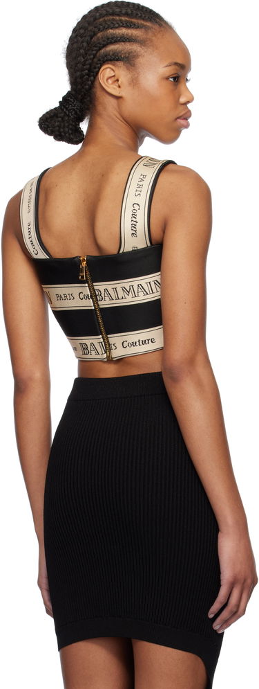 Kjol Balmain Balmain Ribbon Jacquard Crop Top Svart | EF1AA370JJ95, 2