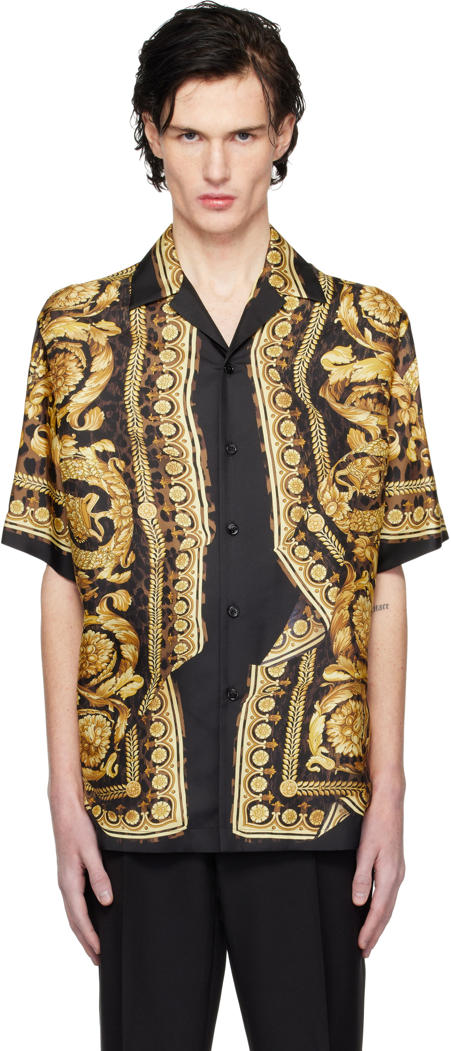 Skjorta Versace Black & Gold Wild Illusion Silk Shirt Svart | 1003926_1A11896, 0