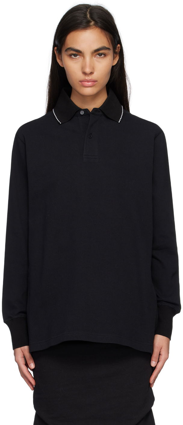 Polotröja We11done We11done Scalloped Edge Long Sleeve Polo Svart | WD-TT1-23-819-U-BK, 0