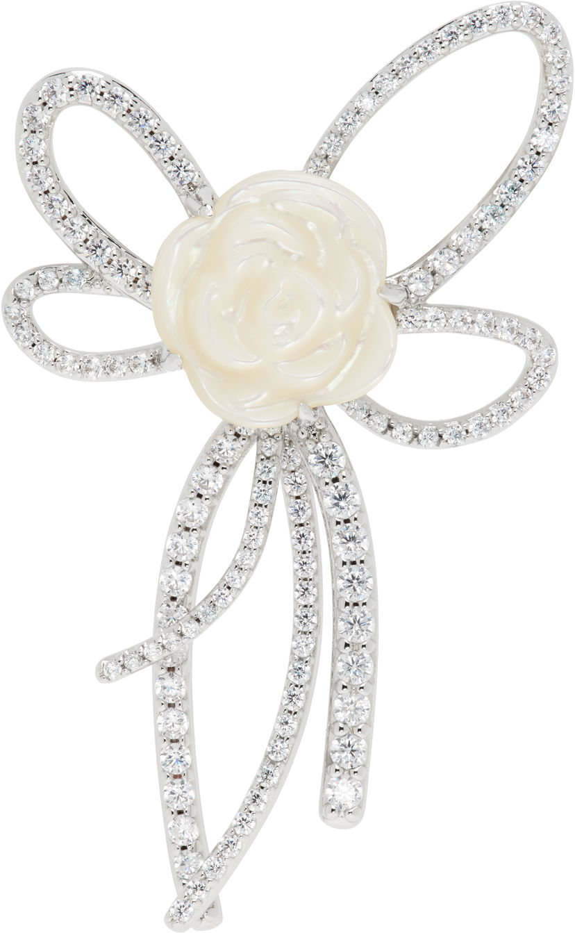 Pin SHUSHU/TONG YVMIN Edition Pearl and Diamond Bow Rose Single Earring Vit | 22314SLV00DR