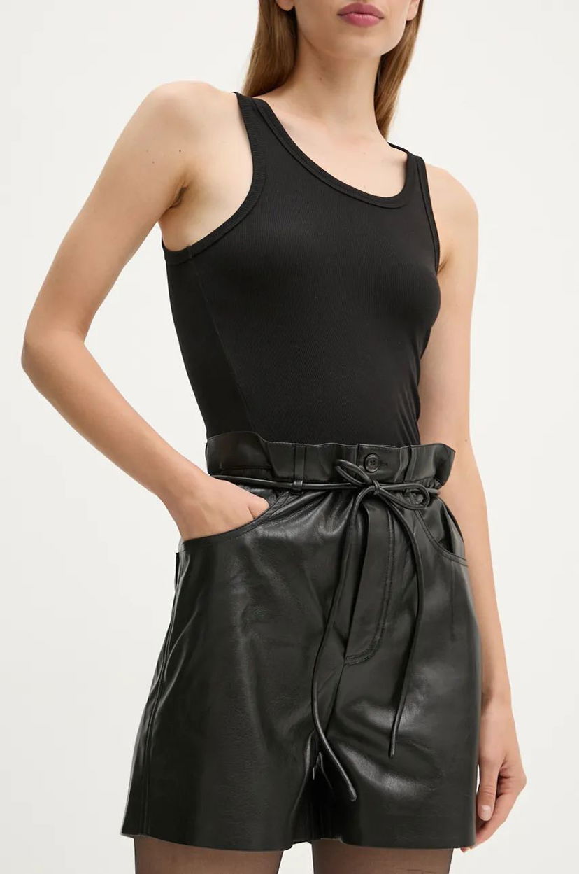 Linne Nanushka High Waist Paperbag Leather Shorts Svart | NW24PFOW10551