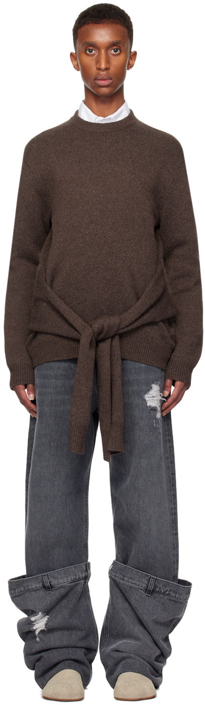 Sweater JW Anderson JW Anderson Draped Tie-Front Sweater Brun | KW1263-YN0384, 0